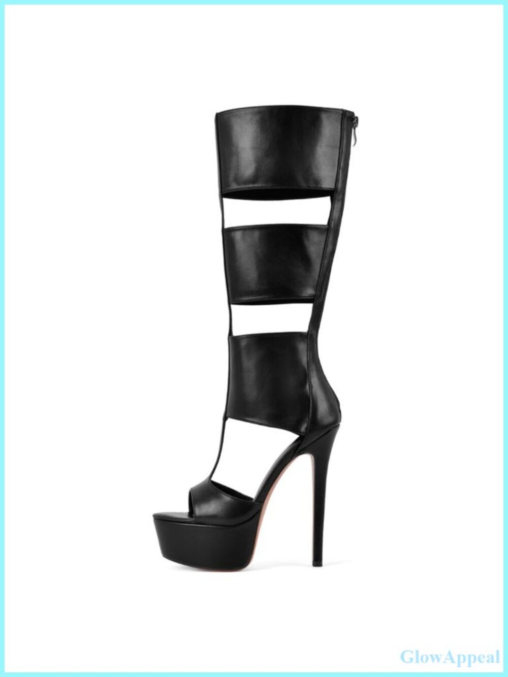 Gladiator Knee-High Stiletto Heel Peep Toe Boots Back Zipper